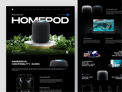 🔈 Homepod - Product Page apple apple product black bold clean clean web dark mode green homepod homepod page landing page landing page web music nature product product page ui uiux website wild