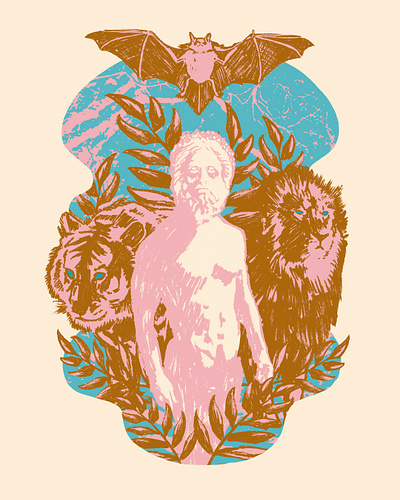 Portal Gods. #1 animals collage collageart cream decorative gig poster graphic design illustration merch mitology pastel poster print streetwear