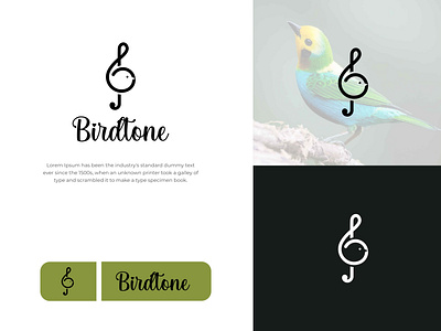 Birdtone logo design. Singing Bird with music logo aria avian bird cadence chirp euphony feathered harmony melody musical nature pitch serenade songbird sonorous treble trill tweet warble whistle