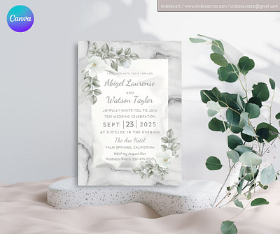 Wedding Invitation White Rose Flower Canva Editable Template amazing beautiful canva creative design digitalart editable floral gorgeous illustration invitation pattern printart template wedding white rose