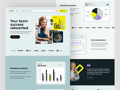 Experia SaaS teams reinvented analytics chart collaboration communication data design development enterprise illustration landing page saas startup statistics teams ui web webflow webpage