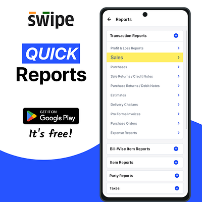 Quick Reports with Swipe! 3d animation billing billing app branding design e way bills ewaybills graphic design gst illustration invoicing logo minimal motion graphics online store swipe typography ui vector