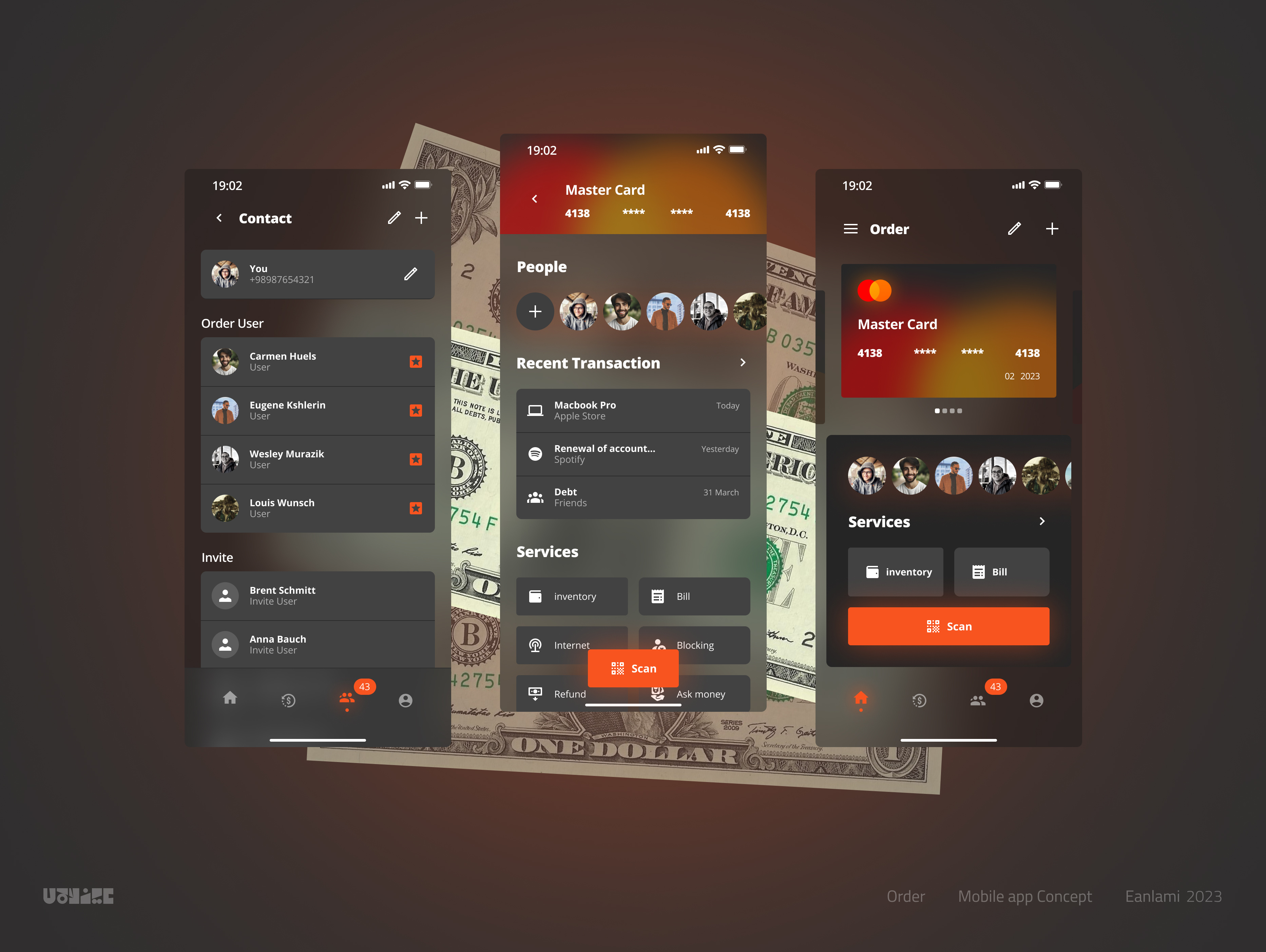 Order: Empowering Your Financial Management app application bank banking card design master card minimal mobile mobile design orange order product product design transition ui ux