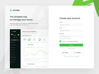 Attiro - Sign Up Page branding dashboard design e commerce interface log in management product registration shop sign in sign up store ui ux