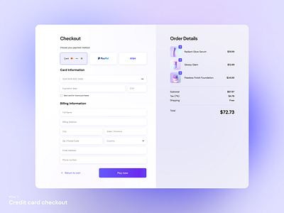 Day 02 - Credit card checkout | 100 days UI challenge 100daysuichallenge app billing branding breakdown cart checkout checkout process design ecommerce item marketplace online store payment price shopify shopping ui web design website