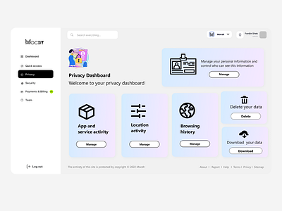 Privacy Dashboard app design ui ux