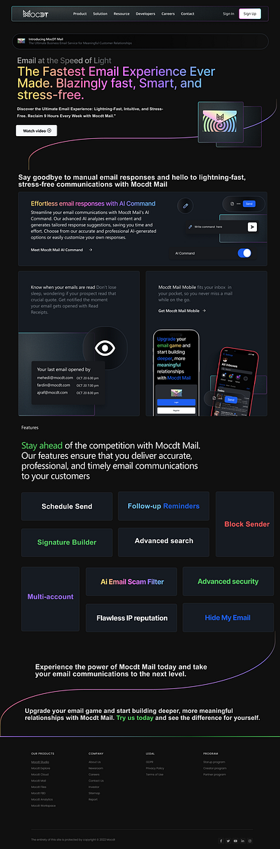 MOCDT MAIL | landing page app branding landing page typography ui ux