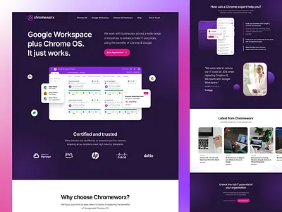 Chromeworx Landing Page chrome dark theme gradient it website landing page pink purple tech website technology website web design web designer web page web site website