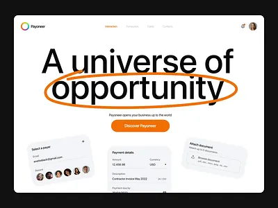 Mobile app design for a Payoneer FinTech app | Lazarev. adaptive animation button cards concept dashboard design hero interaction interface mobile motion graphics payment payoneer responsive transaction ui ux web workspace