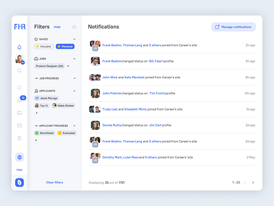 Notifications with filters app applicant applicants ats candidate candidates filters hire hr interview notifications notify recruitment saas ui ui design ux ux design web