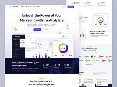 Analytica - Web Landing Page analytics app benefits clean design cta dashboard design footer hero illustration integration landing page layout marketing product social media testimonial ui web website