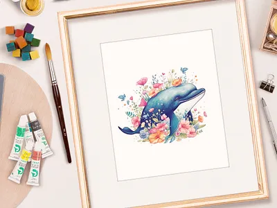WHALE AND FLOWER design illustration