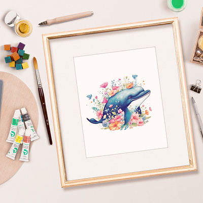 WHALE AND FLOWER design illustration