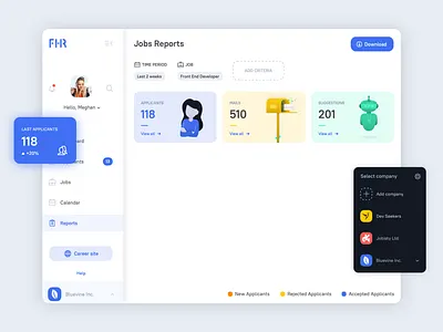 Reports view app applicants application ats candidate candidates clean design hr job jobs recruitment report reports saas ui ui design ux ux design web