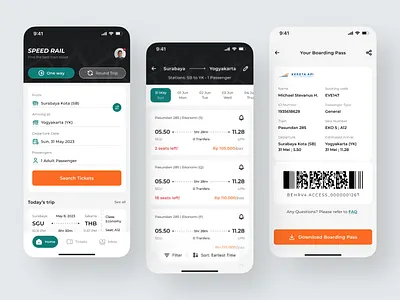 Speedrail - Train Ticketing Mobile App app ui boarding pass booking booking app clean ios app design minimal mobile app public transport public transport app reserve ticketing train train booking train booking app transportation travel ui design uix vacation