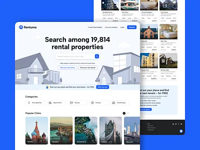 Rentumo website design clean creative creativedreams design figma home listing minimal property property site real estate search ui ui design uiux user friendly user interface ux design web design website