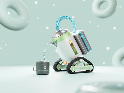 3D Robot Kettle 3d animation art blender cartoon design illustration isometric kettle render robot