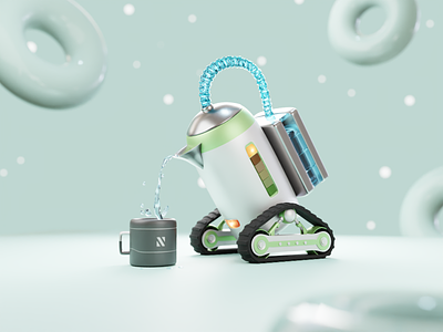 3D Robot Kettle 3d animation art blender cartoon design illustration isometric kettle render robot