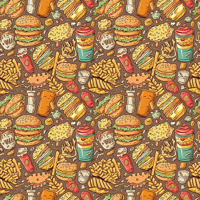 Fast Food Inspired Illustration Seamless Pattern design fast food graphic design illustration pattern seamless design
