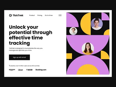 TickTrek - main page 2d app design branding design illustration landing page logo main page time time trek trek ui ux vector web