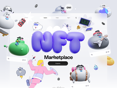 NFT Marketplace 10clouds 3d c4d character character design collection enterprise illustration landing page marketplace models nft uiux