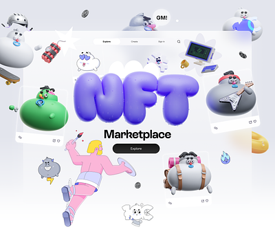 NFT Marketplace 10clouds 3d c4d character character design collection enterprise illustration landing page marketplace models nft uiux