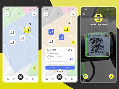 Ecos - Scooter Rent App camera figma iosapp map mobile app design racing redesign rent rental app scan scooter taxi uiuxdesign