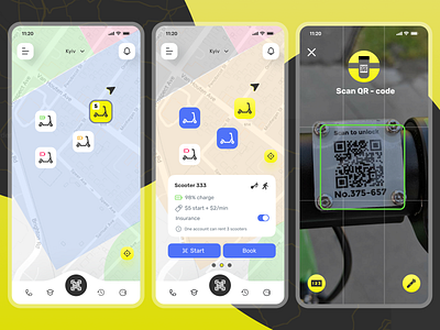 Ecos - Scooter Rent App camera figma iosapp map mobile app design racing redesign rent rental app scan scooter taxi uiuxdesign