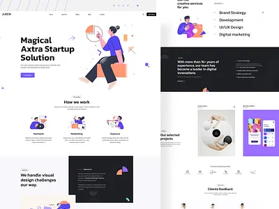 Axtra - Creative Startup Agency Landing Page agency agency landing page agency website branding clean design creative agency landing page design digital agency digital marketing illustration landing page morden design startup agency ui ui design uiux visual design web page design