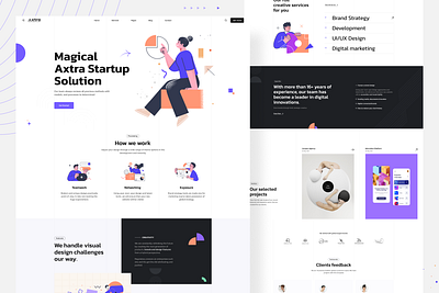 Axtra - Creative Startup Agency Landing Page agency agency landing page agency website branding clean design creative agency landing page design digital agency digital marketing illustration landing page morden design startup agency ui ui design uiux visual design web page design