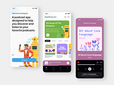 Wrapped - Podcast Mobile app app audio audiobook design listening music music player player podcas app podcast podcasting streamer streaming streaming app ui ux