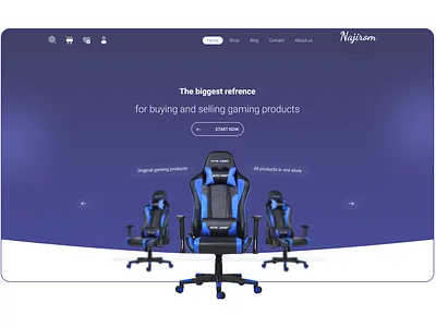 Najirom blue branding chair game gaming graphic design hero section landing minimal minimalism product production shop slider store trend ui