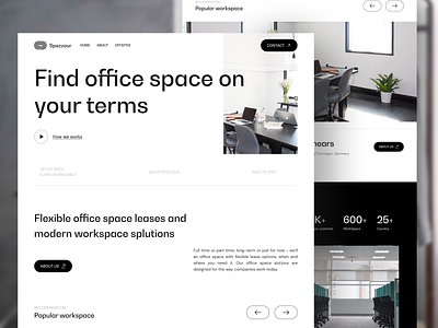 Spezzour - Workspace finder Landing Page black clean company desk elegant full time furniture layout minimalism office part time popular room space startup white work workspace
