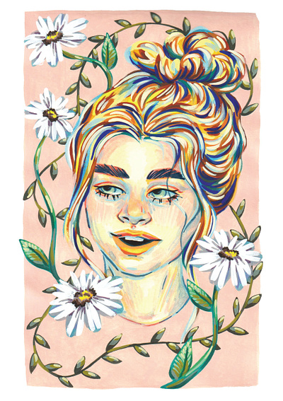 Daisy Portrait art artist artwork daisy design designer drawing emiliehamronyart floral flower foliage gouache illustration nature painting plants portrait springsummer woman