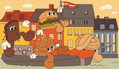 Copenhagen food party character design flat food illustration illustraion vector characters