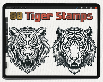 80 Tiger Stamps Set - Add Unique and Impressive Elements to Your geometric design geometric patterns graphic design procreate brushes symmetry tiger brushes tiger ides tiger procreate tigerstamps