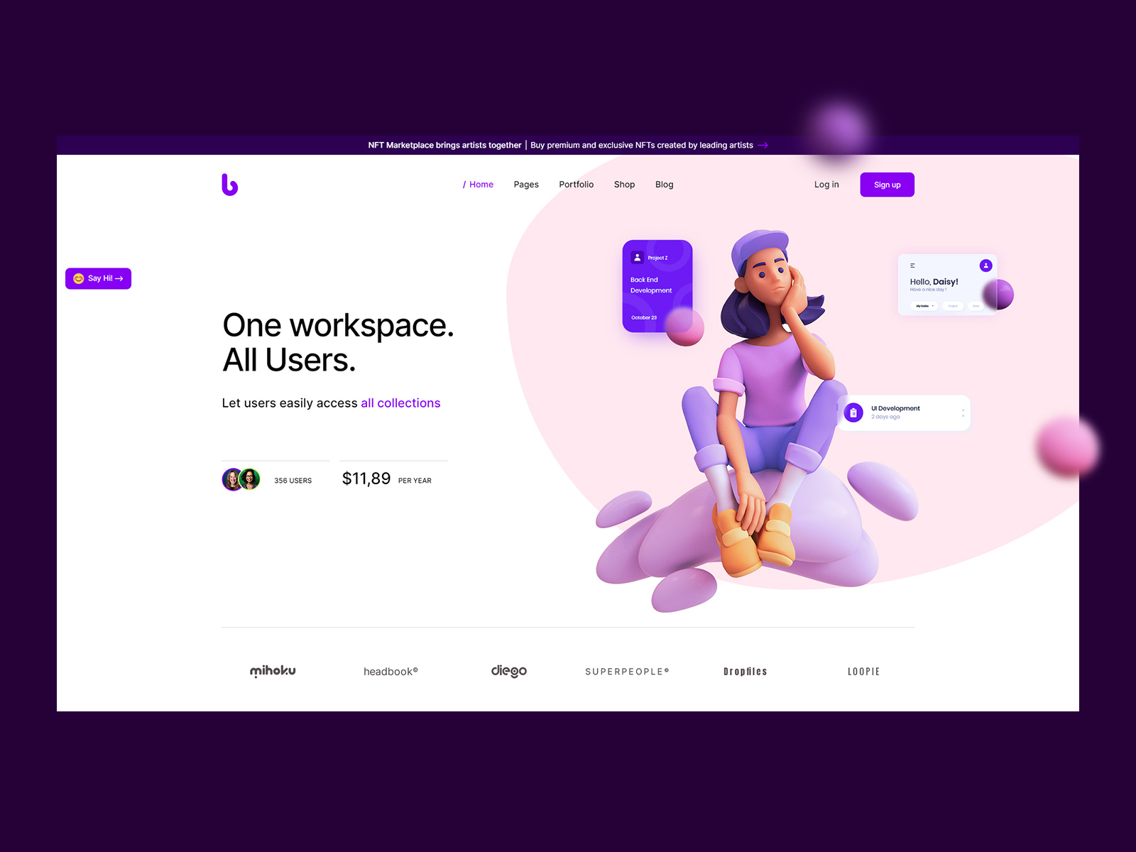 Becca - NFT Market 3d app landing page company crypto landing nft nft market saas saas landing software tech
