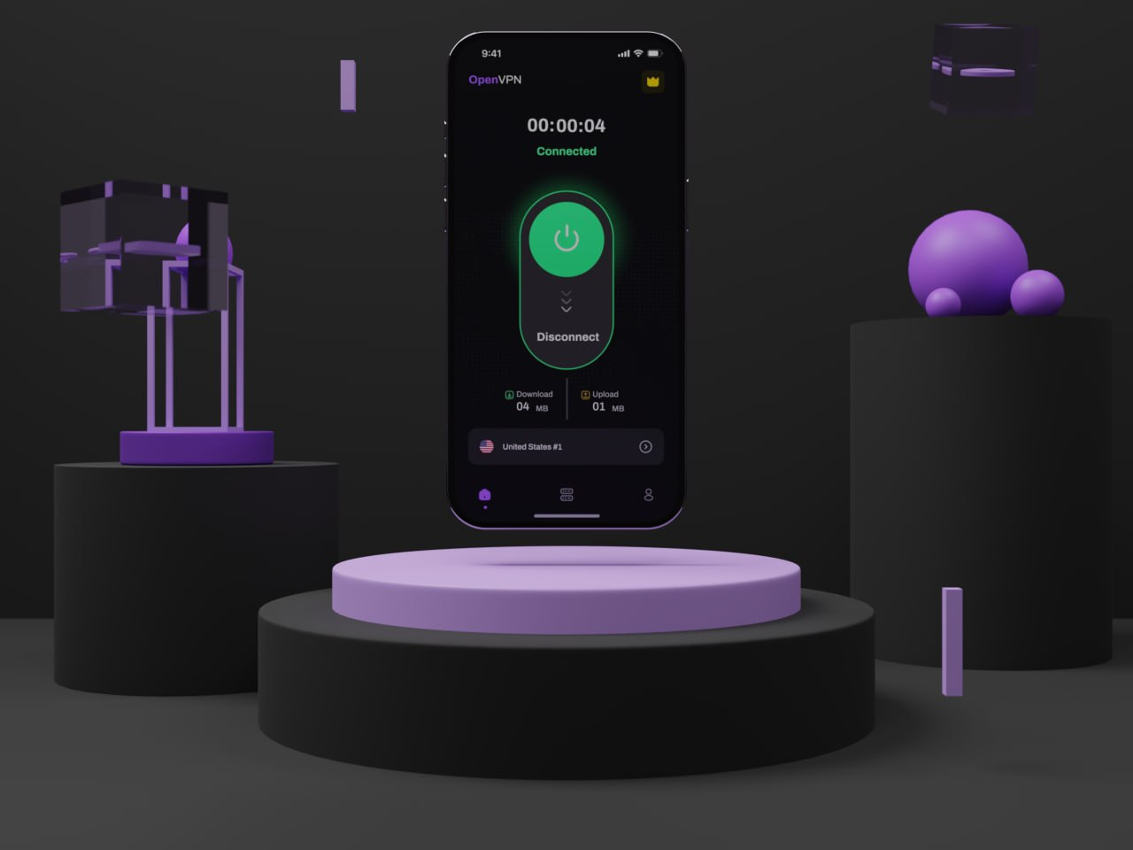 OpenVPN (Motion) app app design application concept darrk mode design motion ui vpn vpn concept