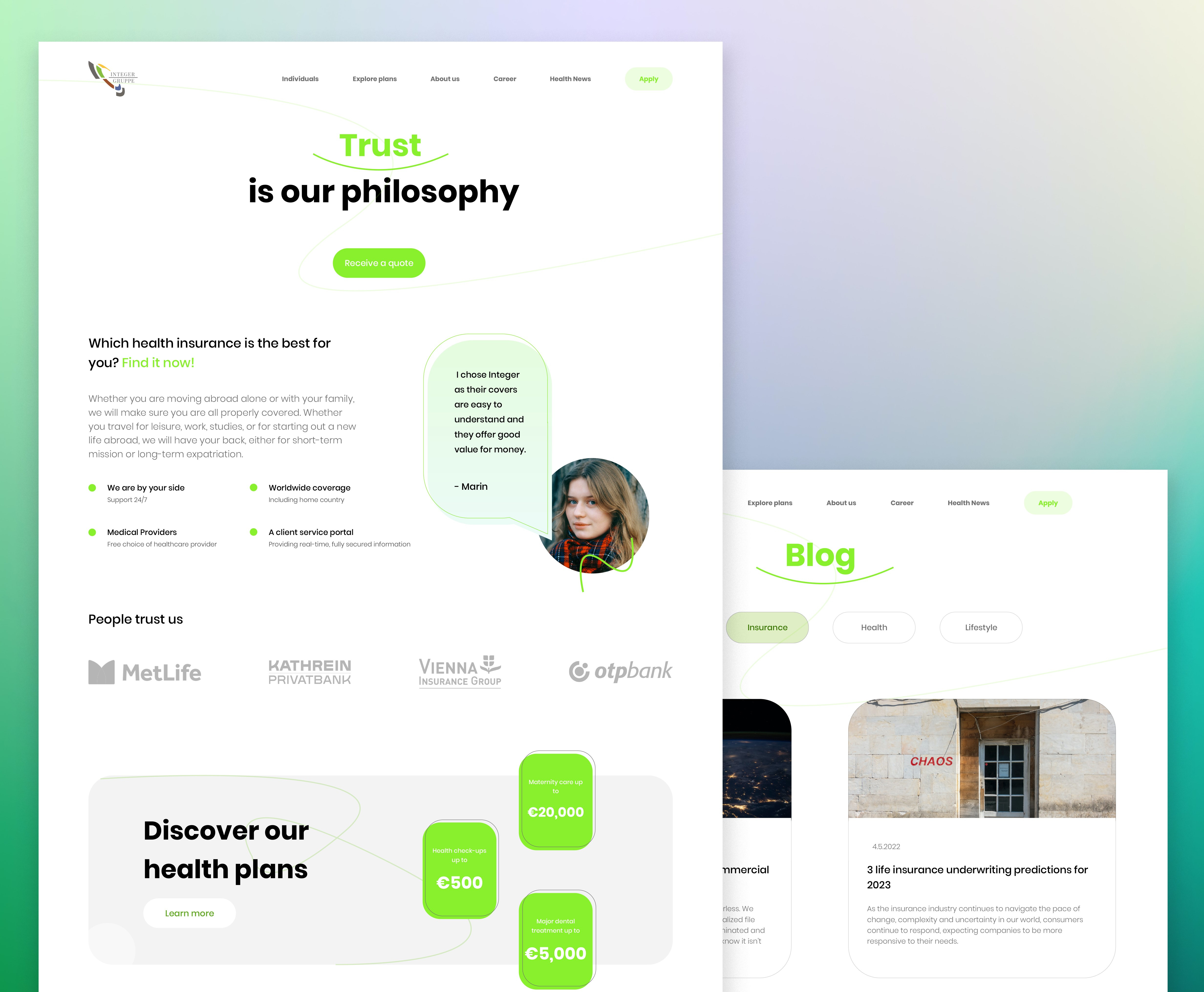 Insurance and health care web design desktop green health care homepage insurance ui web web design