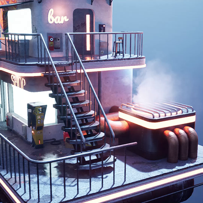 Cloud 66 in Unreal Engine 5 3d blender cyberpunk dieselpunk diorama game game design illustration level design render unreal engine