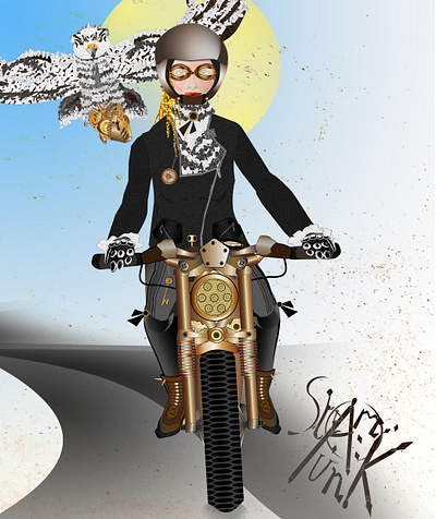 Lady "hearts catcher" on bike adobe illustrator adobe photoshop after effects animation character design graphic design illustration motion graphics strampunk style