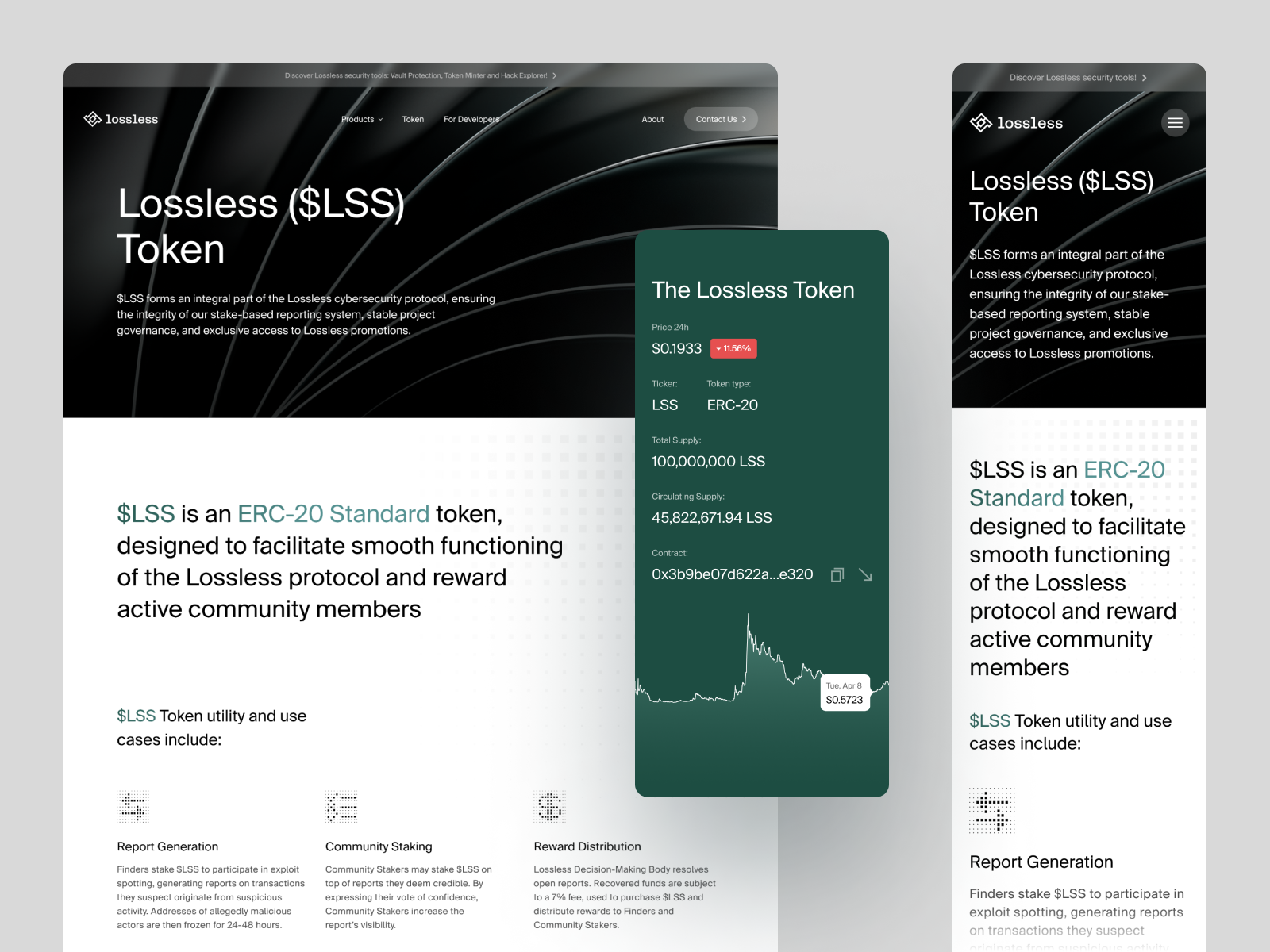 Lossless | ($LSS) Token page blockchain website design minimal clean design product design ui ux user experience user interface web web3 website design