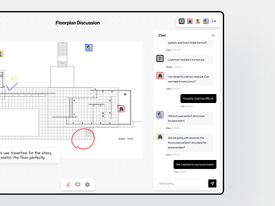 Visual Collaboration Tool for Architects black canvas chat dashboard drawing light mode messaging ui user experience ux