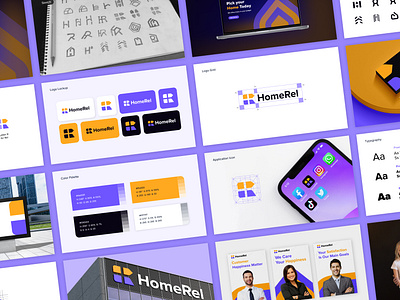 HomeRel - Branding Identity abstract apartment bold brand guidelines branding identity clever colorful family fintech home house logo logo design logo designer logotype mark real estate vibrant visual identity window