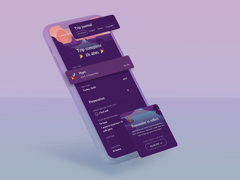 Trip — Mental Health App 3d anxiety application consciousness expanding design digital products field trip meditation mental health mindfulness psychedelic psychology self care therapy trip ui wellness wellness app z1
