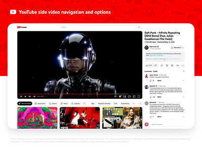 YouTube side video navigation and options design graphic design layout side menu ui user interface video youtube