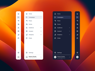 Dual mode side navigation menu for a B2B SAAS Product app design branding collapsible menu dark mode desktop design freelancing interaction design landing page light mode minimalism motion graphics navigation navigation menu product product design responsive design saas ui ux web design