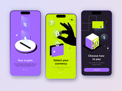 Crypto Mobile Application branding buy choose crypto design graphic design illustration pay safe select wallet