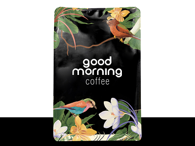 'Good Morning' Coffee bag bird botanical botanical art botanical illustration branding coffee bag design digital illustration drawing flower illustration packaging packaging design pouch