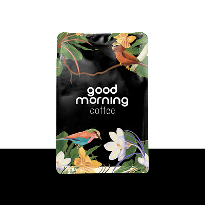 'Good Morning' Coffee bag bird botanical botanical art botanical illustration branding coffee bag design digital illustration drawing flower illustration packaging packaging design pouch